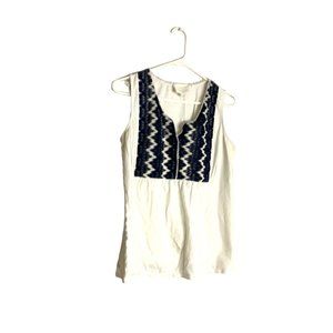 Two By Vince Camuto Womens Size M Tank Smock Top Shirt Embroidered Chest White B
